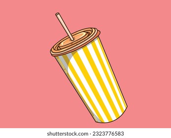 Yellow Chocolate milkshake cup with straw