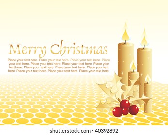 yellow christmas background with shiny candle