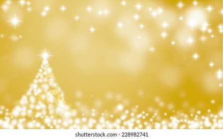 Gelber Weihnachtshintergrund mit Weihnachtsbaum, Vektorgrafik.
