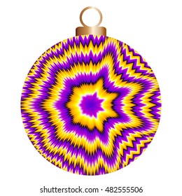 Yellow christmas ball with asymmetric pattern (optical expansion illusion)