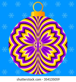 Yellow christmas ball  with butterfly (optical expansion illusion)