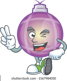 Yellow christmas ball character cartoon style with two finger.