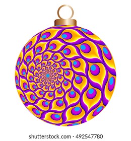 Yellow  christmas ball from feathers of a peacock (spin illusion)