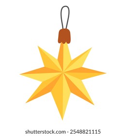 Yellow christmas ball in the shape of a star isolated on white. New Year's toy. Christmas tree decor. Cute cartoon illustration.	