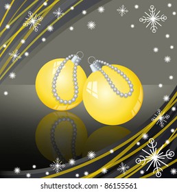 Yellow Christmas balls with reflection, vector