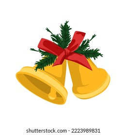 yellow christmas bell with red ribbon and leaf