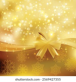 Yellow Christmas Bow Background Vector