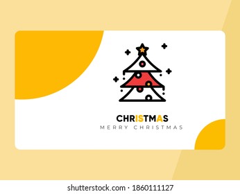 a yellow Christmas card design, equipped with a simple and elegant christmas tree icon