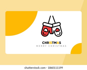 a yellow Christmas card design, equipped with a simple and elegant gloves icon