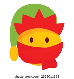 Yellow christmas emoji wearing a red scarf and green hat, expressing happiness and holiday cheer