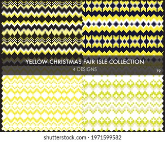 Yellow Christmas fair isle pattern collection includes 4 design swatches for fashion textiles, knitwear and graphics
