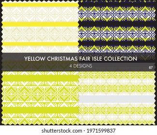Yellow Christmas fair isle pattern collection includes 4 design swatches for fashion textiles, knitwear and graphics