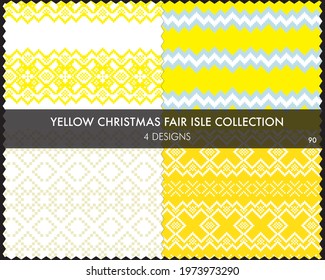 Yellow Christmas fair isle pattern collection includes 4 design swatches for fashion textiles, knitwear and graphics