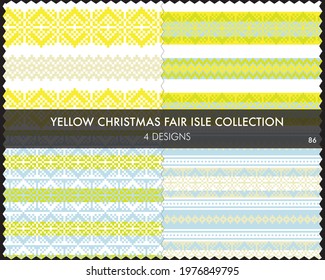 Yellow Christmas fair isle pattern collection includes 4 design swatches for fashion textiles, knitwear and graphics