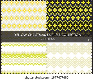 Yellow Christmas fair isle pattern collection includes 4 design swatches for fashion textiles, knitwear and graphics