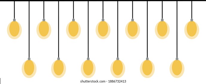 yellow Christmas garland with lanterns and balloons glows