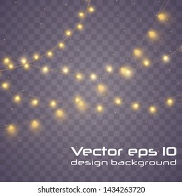 Yellow christmas lights isolated realistic design elements.Christmas lights isolated on transparent background. Xmas glowing garland. Vector illustration.