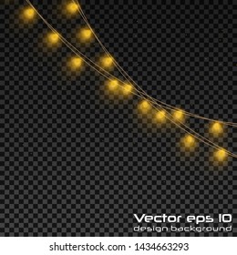 Yellow christmas lights isolated realistic design elements.Christmas lights isolated on transparent background. Xmas glowing garland. Vector illustration.