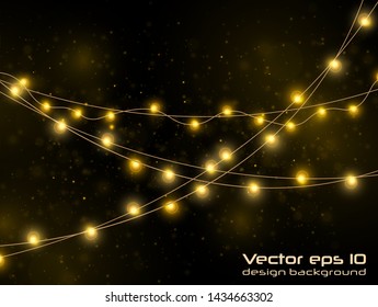 Yellow christmas lights isolated realistic design elements.Christmas lights isolated on transparent background. Xmas glowing garland. Vector illustration.