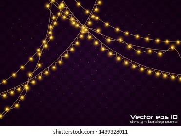 Yellow christmas lights isolated realistic design elements.Christmas lights isolated on transparent background. Xmas glowing garland. Vector illustration.