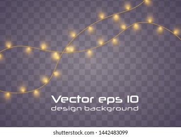 Yellow christmas lights isolated realistic design elements.Christmas lights isolated on transparent background. Xmas glowing garland. Vector illustration.