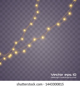 Yellow christmas lights isolated realistic design elements.Christmas lights isolated on transparent background. Xmas glowing garland. Vector illustration.