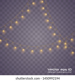 Yellow christmas lights isolated realistic design elements.Christmas lights isolated on transparent background. Xmas glowing garland. Vector illustration.