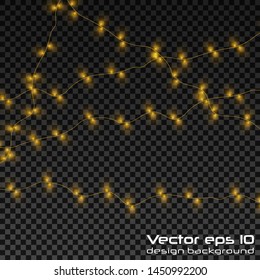 Yellow christmas lights isolated realistic design elements.Christmas lights isolated on transparent background. Xmas glowing garland. Vector illustration.