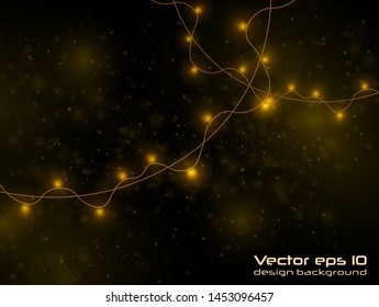 Yellow christmas lights isolated realistic design elements.Christmas lights isolated on transparent background. Xmas glowing garland. Vector illustration.