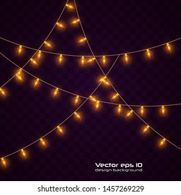 Yellow christmas lights isolated realistic design elements.Christmas lights isolated on transparent background. Xmas glowing garland. Vector illustration.