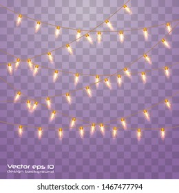 Yellow christmas lights isolated realistic design elements.Christmas lights isolated on transparent background. Xmas glowing garland. Vector illustration.