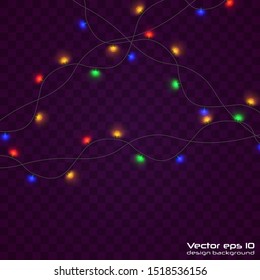 Yellow christmas lights isolated realistic design elements.Christmas lights isolated on transparent background. Xmas glowing garland. Vector illustration.
