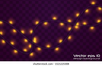 Yellow christmas lights isolated realistic design elements.Christmas lights isolated on transparent background. Xmas glowing garland. Vector illustration.