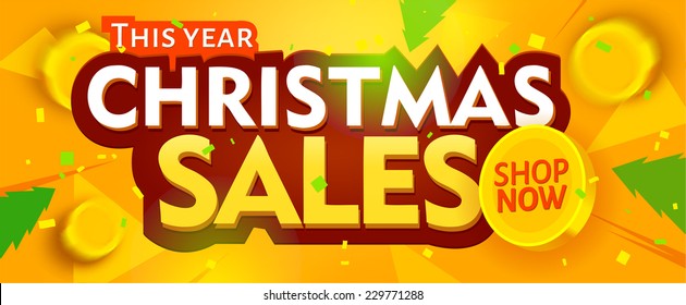 Yellow christmas sale banner. Vector