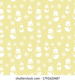 Yellow Christmas Snowman seamless pattern background for website graphics, fashion textile