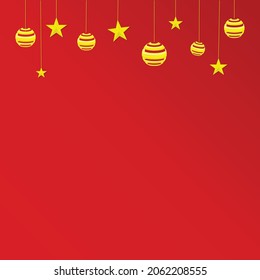 yellow christmas stars and spheres on red background