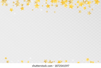Yellow Christmas Stars Vector Transparent Background. Abstract Sky Banner. Star Background. Golden Luxury Rain Template.
