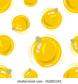 Yellow christmas tree balls seamless pattern. New year background, decorations. Vector illustration. Good for wrapper and printing.