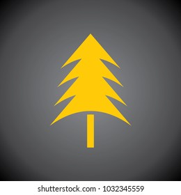Yellow Christmas Tree icon on black background.