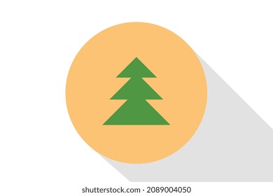 Yellow Christmas tree icon on white background with shadow, top corner, modern illustration, vector size.