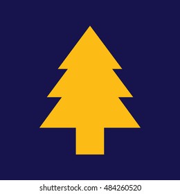 Yellow Christmas tree icon vector. Blue background