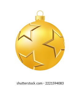 Yellow Christmas tree toy or ball Volumetric and realistic color illustration