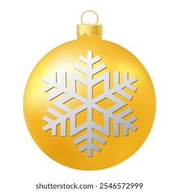 Yellow Christmas tree toy or ball with snowflake illustration
