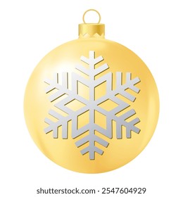 Yellow Christmas tree toy or ball with snowflake illustration