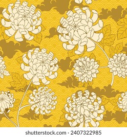 Yellow Chrysanthemum Flower Seamless Pattern