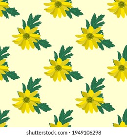 Yellow chrysanthemums on a light background. Pattern for textile, fabric, background, material, wallpaper, packaging paper.