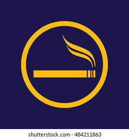 Yellow cigarette vector icon. Allowed smoking sign. Blue background
