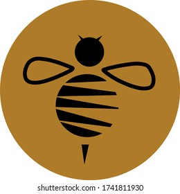 Yellow circle with an abstract bee illustration on the center