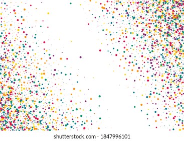 Yellow Circle Abstract White Background. Transparent Round Wallpaper. Carnaval Rain Pattern. Color Shine Carnival Invitation.
