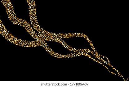 Yellow Circle Art Black Background. Paper Shine Backdrop. Gold Dot Rich Design. Sparkle Glamour Wallpaper.